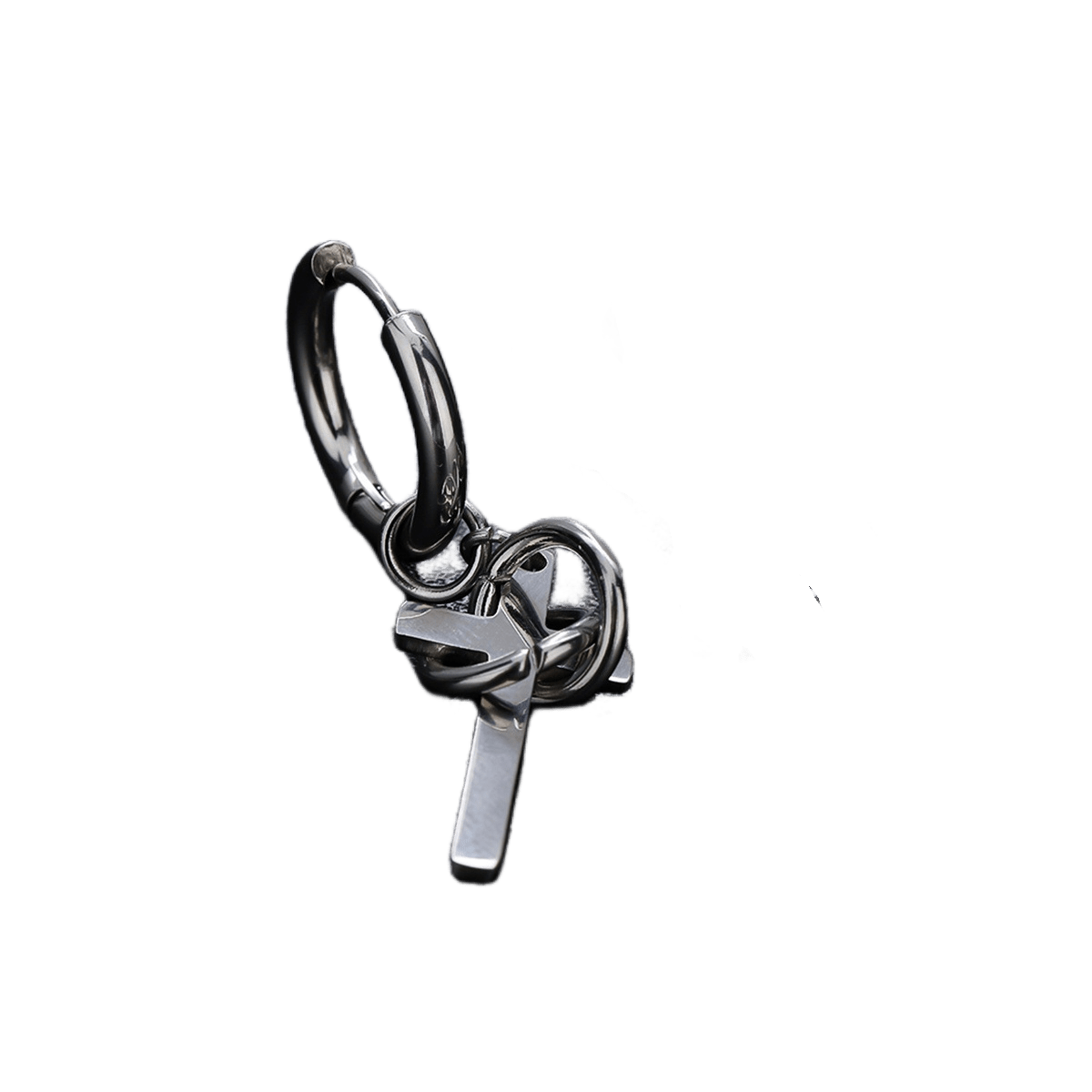 Boucle d'Oreille Homme Croix et Anneau Acier Inoxydable - Biloria