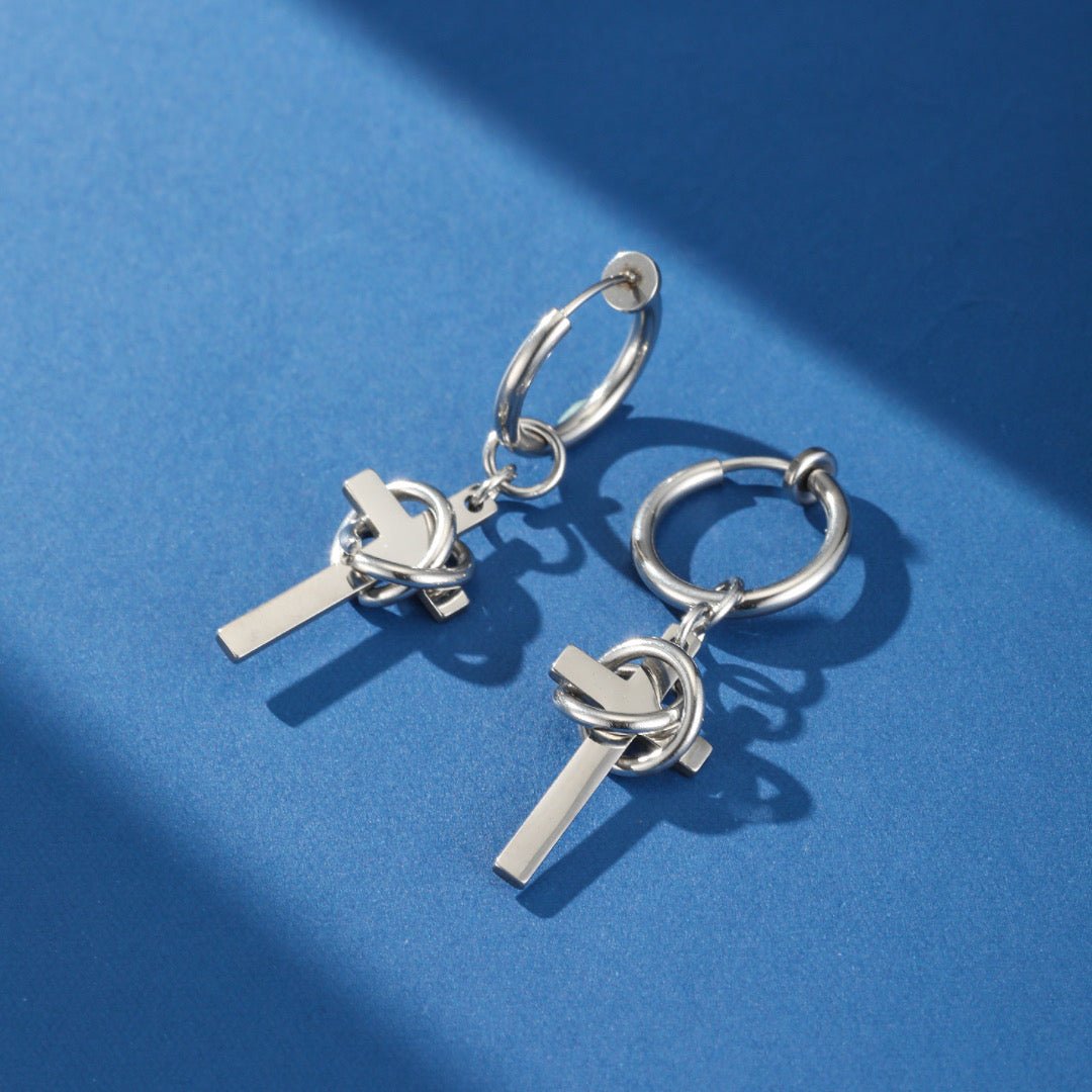 Boucle d'Oreille Homme Croix et Anneau Acier Inoxydable - Biloria