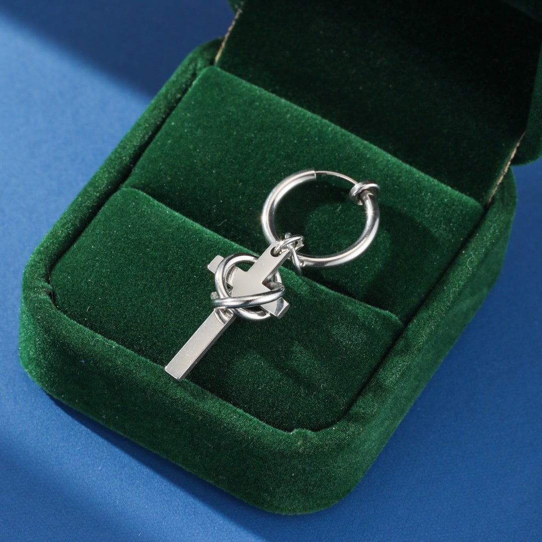 Boucle d'Oreille Homme Croix et Anneau Acier Inoxydable - Biloria