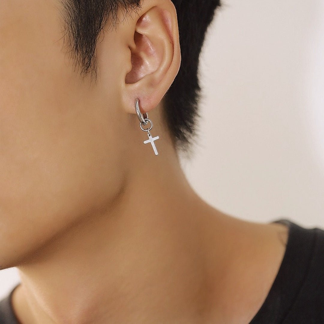 Boucle d'Oreille Homme Croix Minimaliste Acier Inoxydable - Biloria
