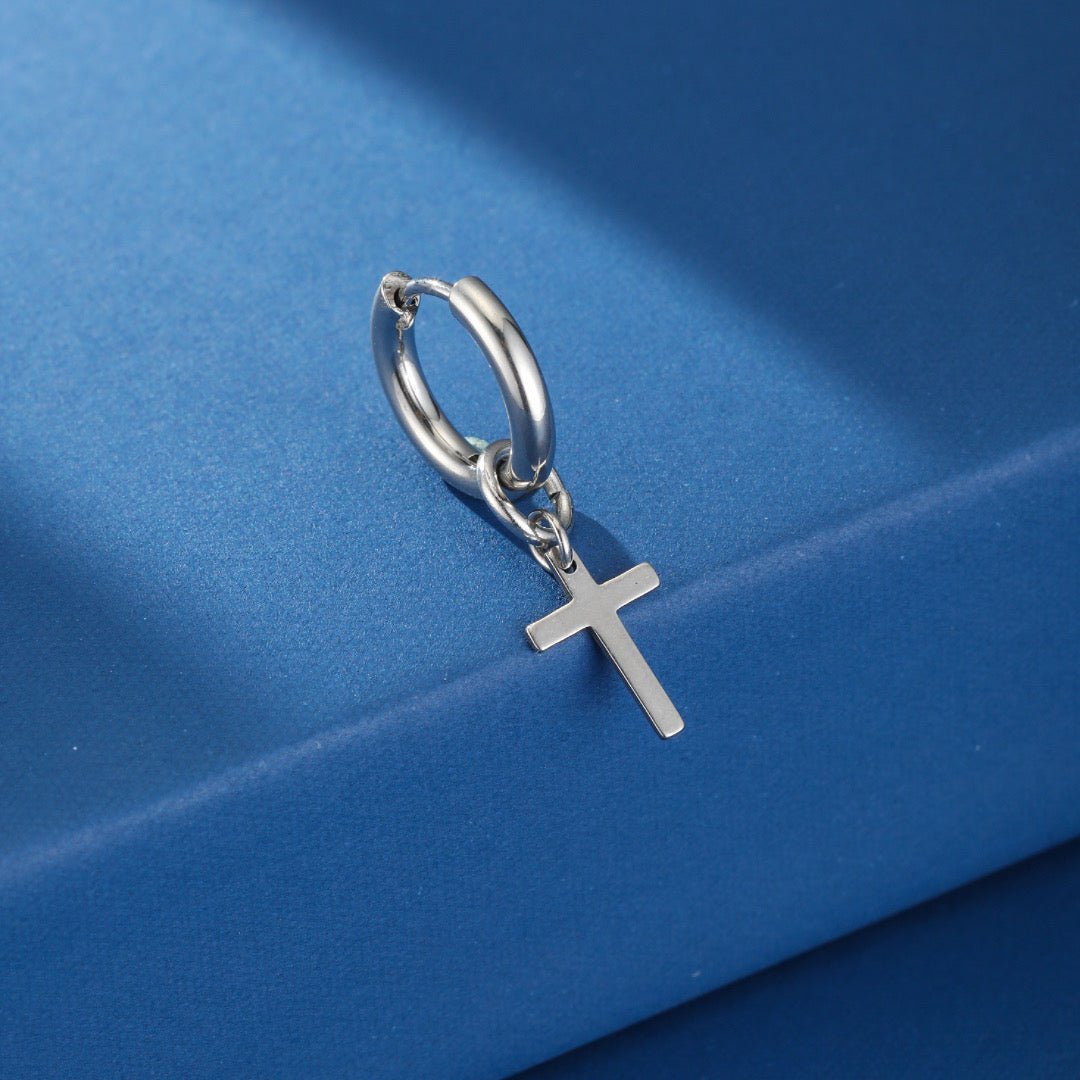 Boucle d'Oreille Homme Croix Minimaliste Acier Inoxydable - Biloria