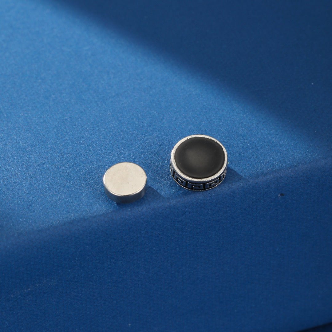 Boucle d'Oreille Magnétique Homme Motif Grec Noir - Biloria
