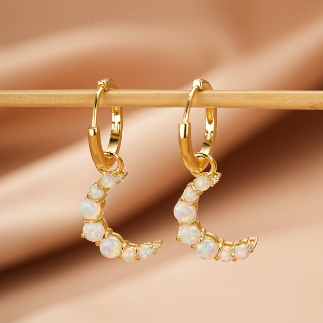 Boucle d'Oreille Opale Lune – Argent Plaqué Or 18K - Biloria