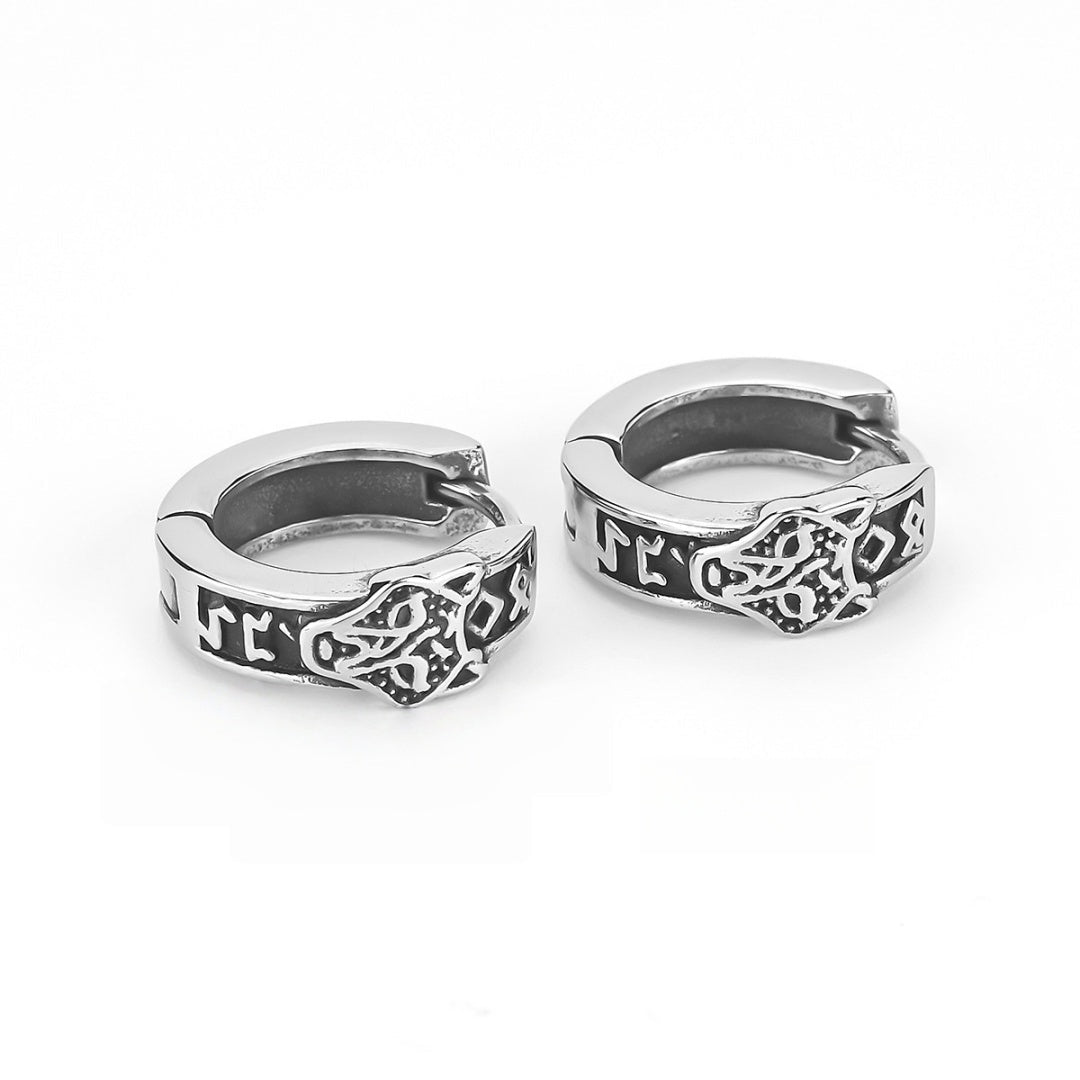 Boucle d'Oreille Viking avec Crâne et Runes - Biloria