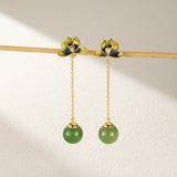 Boucles d'Oreille Jade Lotus Bleu Argent Plaqué Or - Biloria