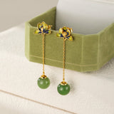 Boucles d'Oreille Jade Lotus Bleu Argent Plaqué Or - Biloria