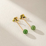 Boucles d'Oreille Jade Lotus Bleu Argent Plaqué Or - Biloria