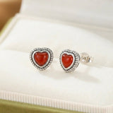 Boucles d'oreilles Agate Rouge en forme de Cœur – Argent S925 - Biloria