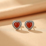 Boucles d'oreilles Agate Rouge en forme de Cœur – Argent S925 - Biloria