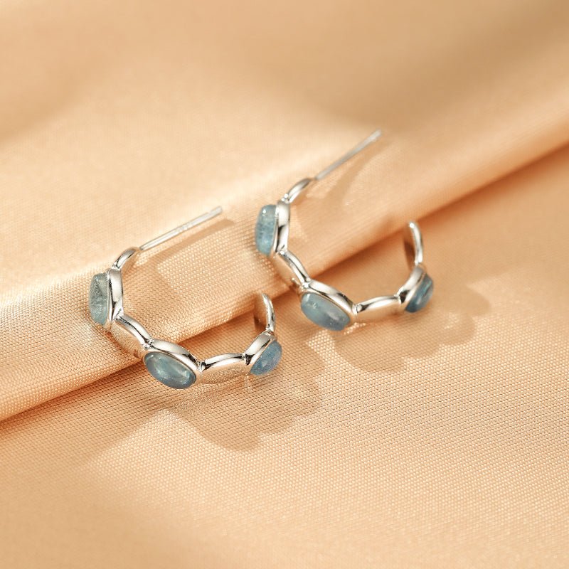 Boucles d'oreilles Aigue marine créoles Argent 925 – Calme et sérénité - Biloria