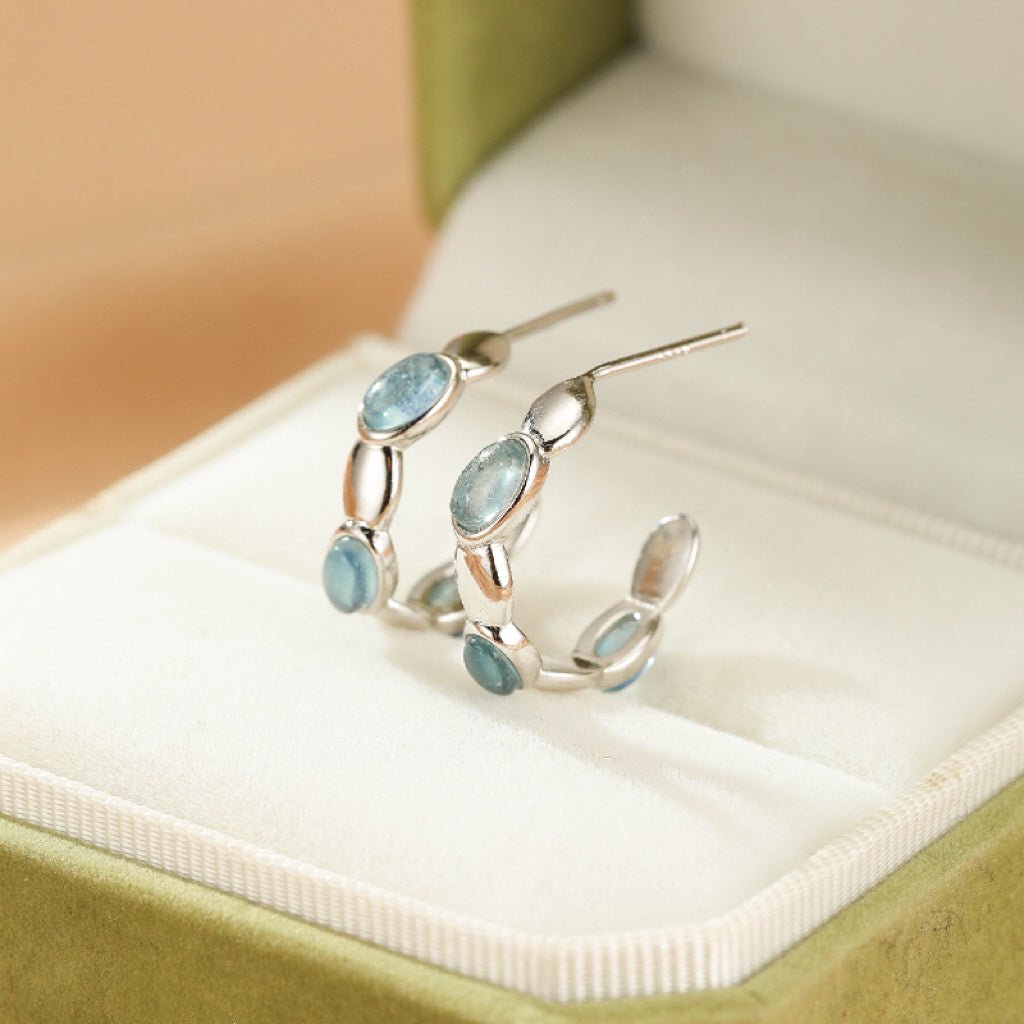 Boucles d'oreilles Aigue marine créoles Argent 925 – Calme et sérénité - Biloria