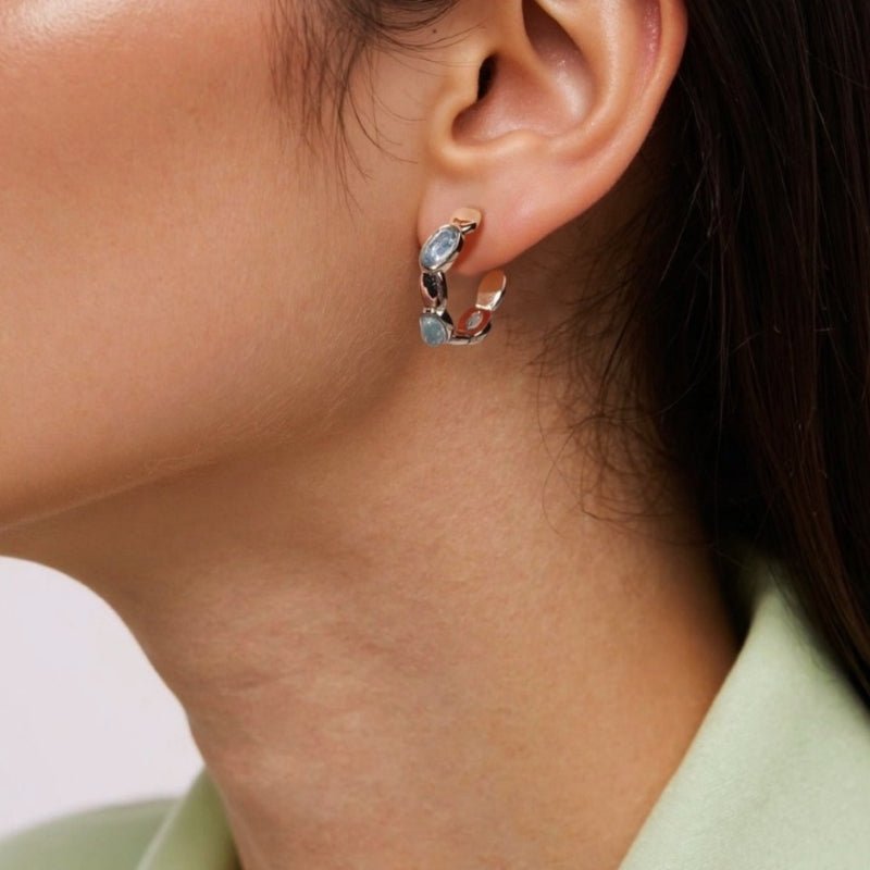 Boucles d'oreilles Aigue marine créoles Argent 925 – Calme et sérénité - Biloria