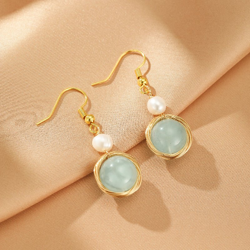 Boucles d'oreilles Aigue-marine et Perle – Sérénité et Élégance - Biloria