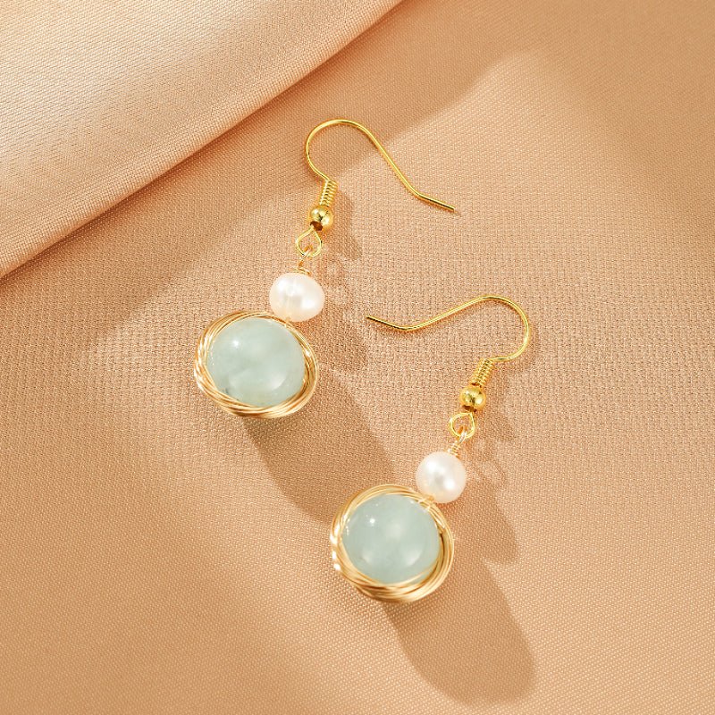 Boucles d'oreilles Aigue-marine et Perle – Sérénité et Élégance - Biloria