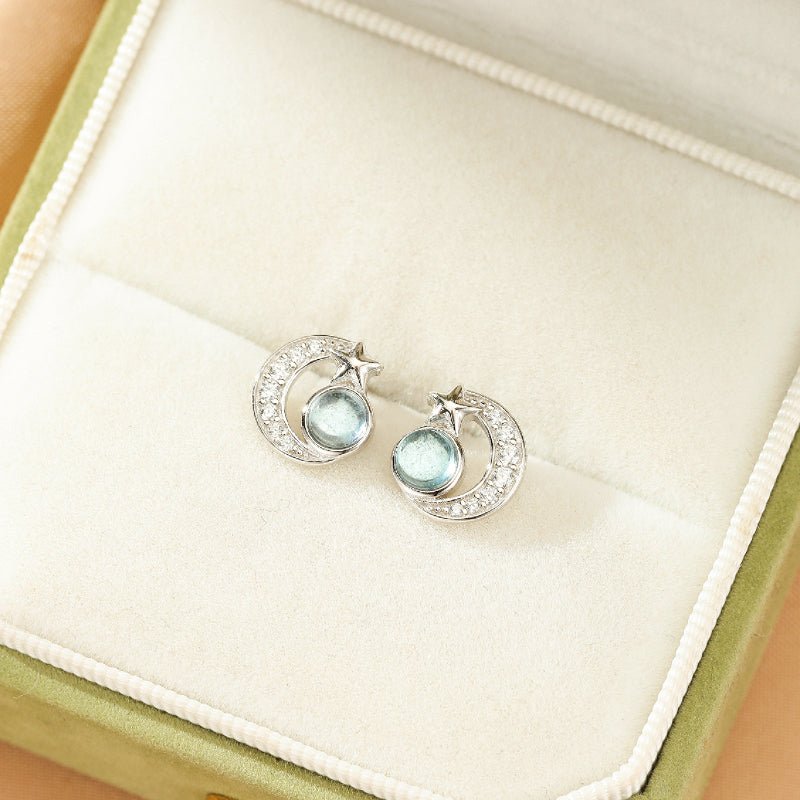 Boucles d'oreilles Aigue marine Étoile Lunaire - Argent S925 - Biloria