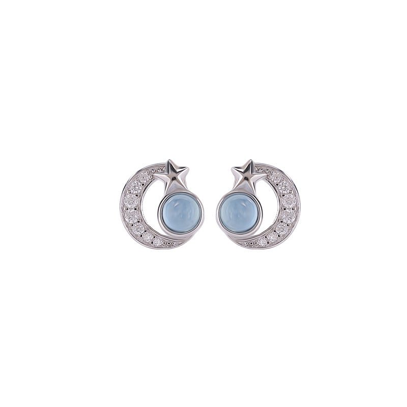 Boucles d'oreilles Aigue marine Étoile Lunaire - Argent S925 - Biloria