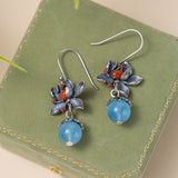 Boucles d'Oreilles Aigue Marine Lotus Argent 925 Sérénité - Biloria