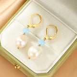 Boucles d'oreilles Aigue marine Perle baroque laiton doré - Biloria