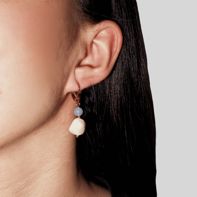 Boucles d'oreilles Aigue marine Perle baroque laiton doré - Biloria
