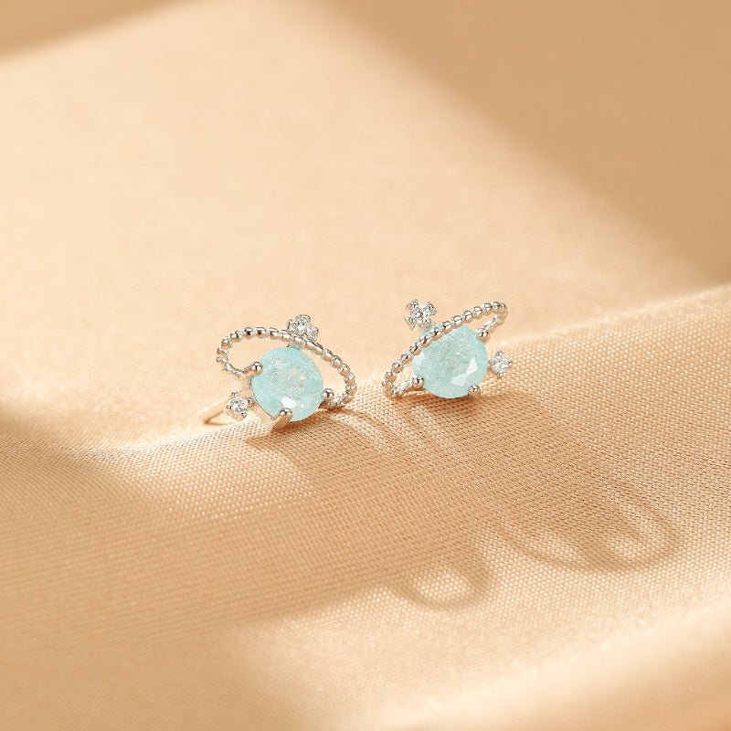 Boucles d'oreilles Aigue marine Petite Galaxie Argent S925 - Biloria