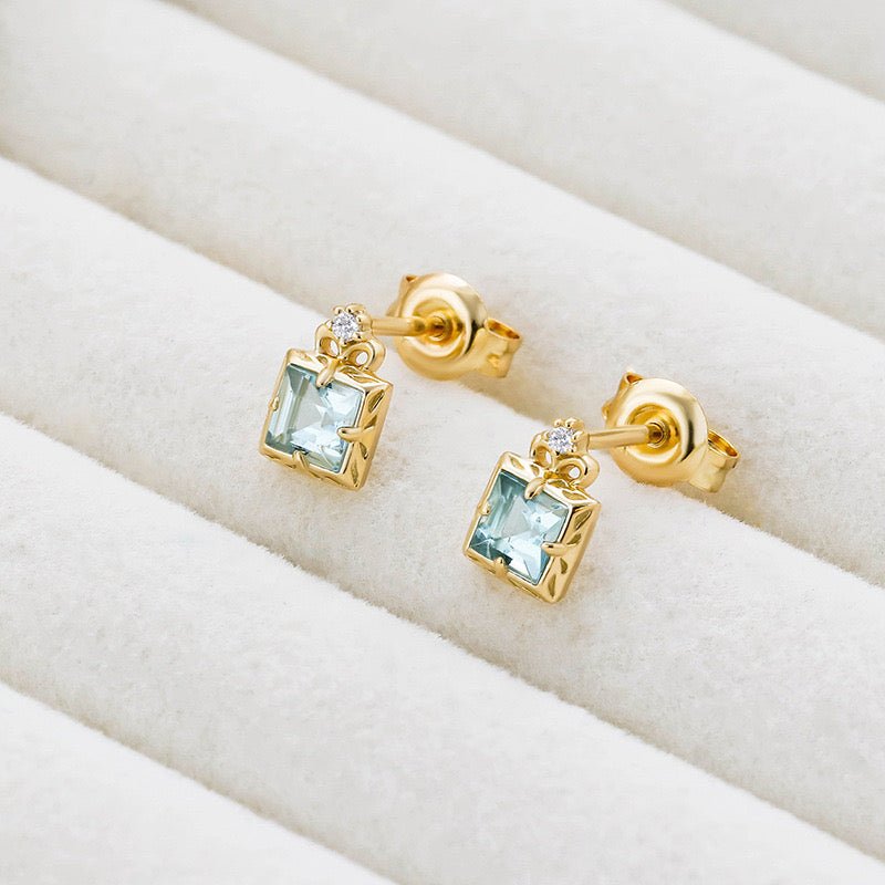 Boucles d'Oreilles Aigue Marine – Plaqué Or pour un Nouveau Départ - Biloria