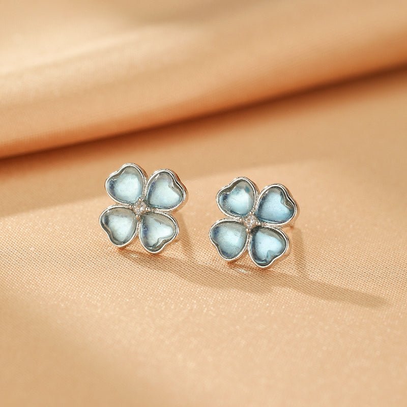 Boucles d'oreilles Aigue marine Trèfle Céleste Argent S925 - Biloria