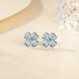 Boucles d'oreilles Aigue marine Trèfle Céleste Argent S925 - Biloria