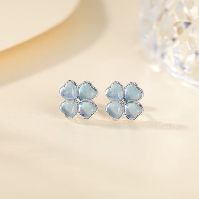 Boucles d'oreilles Aigue marine Trèfle Céleste Argent S925 - Biloria
