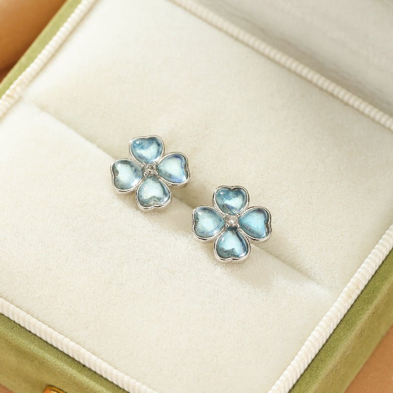 Boucles d'oreilles Aigue marine Trèfle Céleste Argent S925 - Biloria