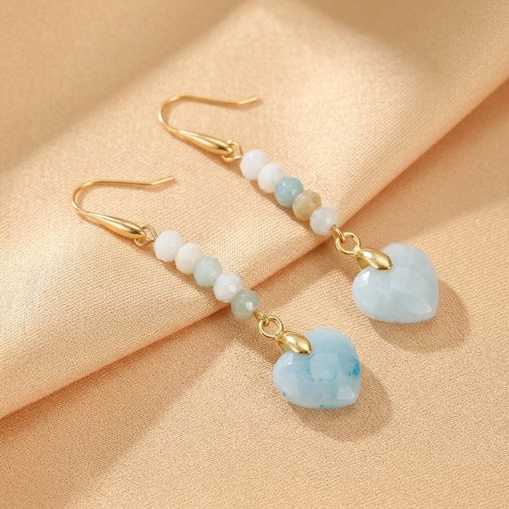 Boucles d'Oreilles Amazonite Cœur Serein – Bijoux Pierre Naturelle - Biloria