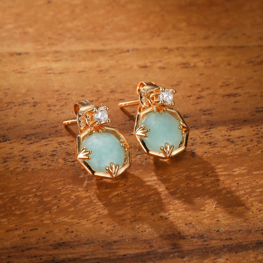 Boucles d'Oreilles Amazonite et Cristal de Roche – Danse des Étoiles, Argent Plaqué Or - Biloria