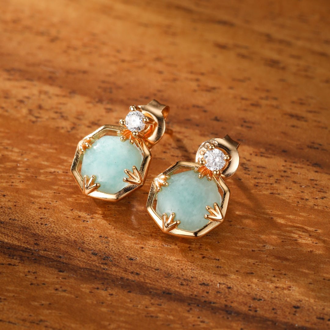 Boucles d'Oreilles Amazonite et Cristal de Roche – Danse des Étoiles, Argent Plaqué Or - Biloria