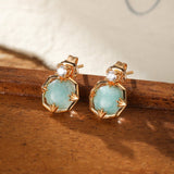 Boucles d'Oreilles Amazonite et Cristal de Roche – Danse des Étoiles, Argent Plaqué Or - Biloria