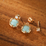 Boucles d'Oreilles Amazonite et Cristal de Roche – Danse des Étoiles, Argent Plaqué Or - Biloria