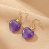 Boucles d'Oreilles Améthyste Cœur – Argent Plaqué Or 18K - Biloria