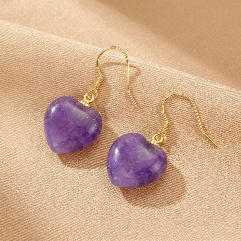 Boucles d'Oreilles Améthyste Cœur – Argent Plaqué Or 18K - Biloria