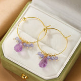 Boucles d'oreilles Améthyste et Tanzanite créoles argent plaqué or - Biloria