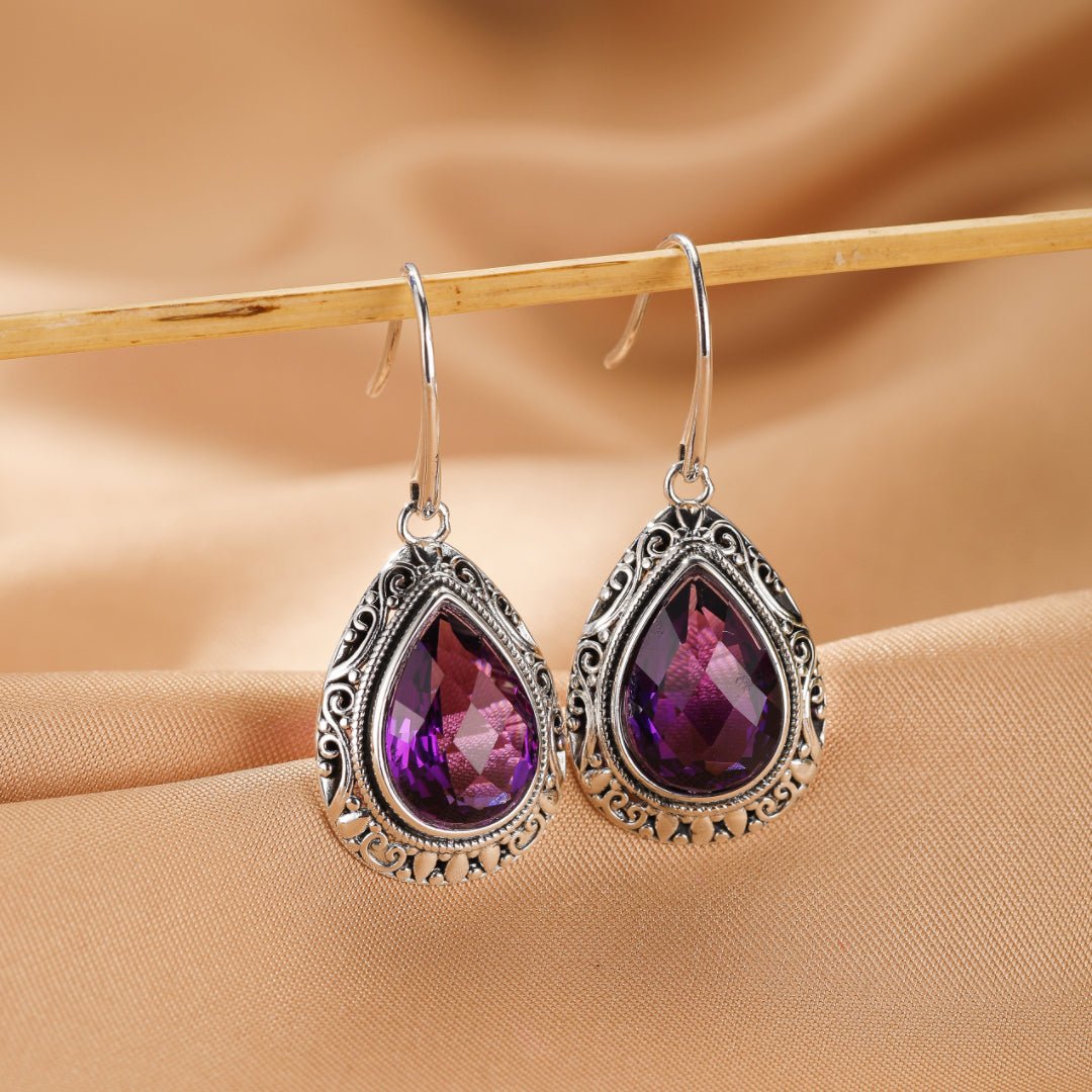 Boucles d'oreilles Améthyste Goutte – Argent 925 Fait Main - Biloria