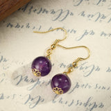 Boucles d'Oreilles Améthyste Sphère 12mm Laiton Plaqué Or - Biloria