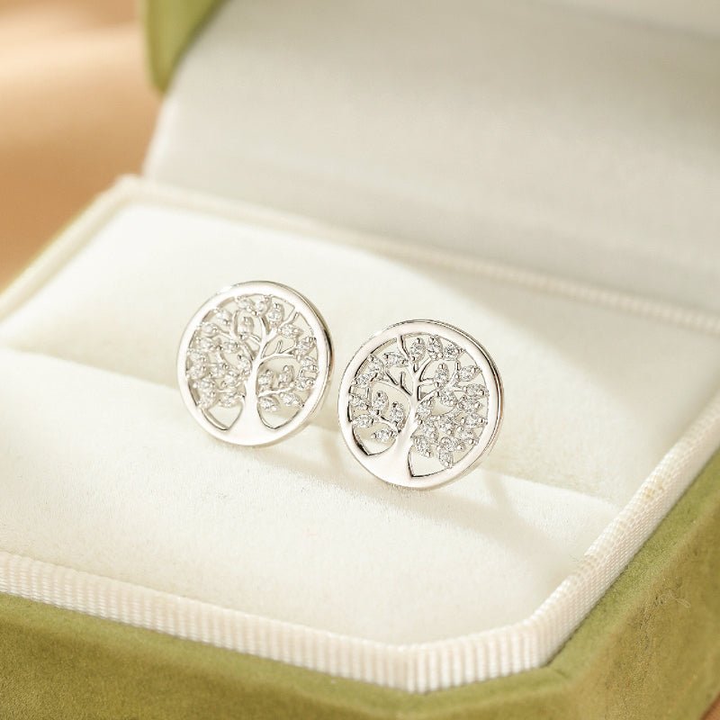 Boucles d'Oreilles Arbre de Vie Argent S925 Zircon – Bijoux Fait Main - Biloria