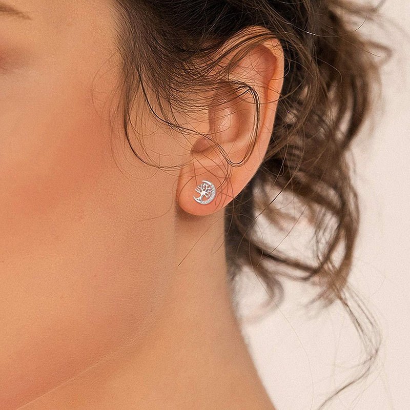 Boucles d'oreilles Arbre de Vie Céleste Zircon – Argent S925 - Biloria
