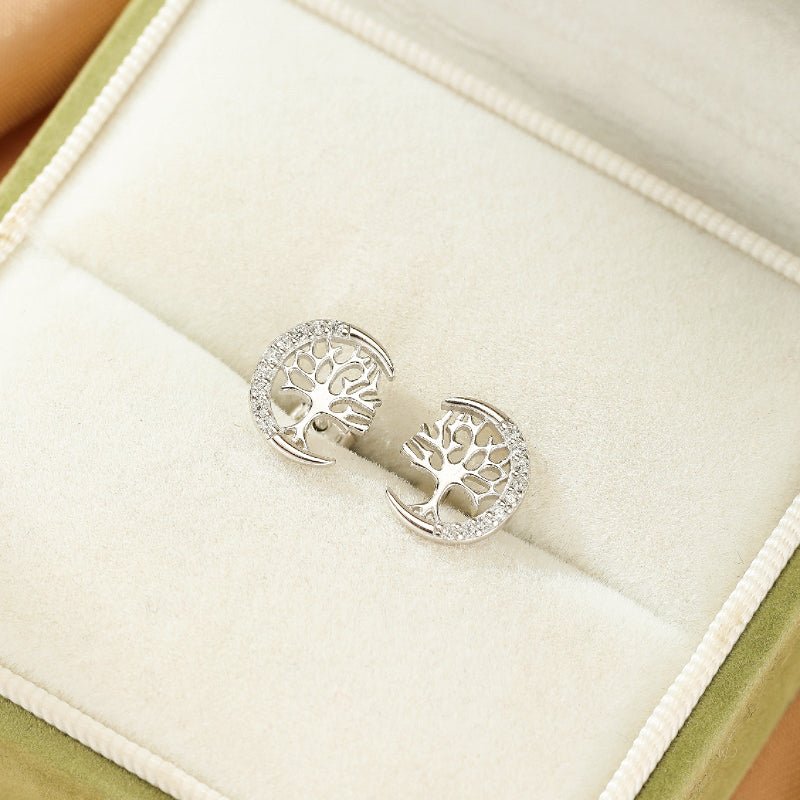 Boucles d'oreilles Arbre de Vie Céleste Zircon – Argent S925 - Biloria