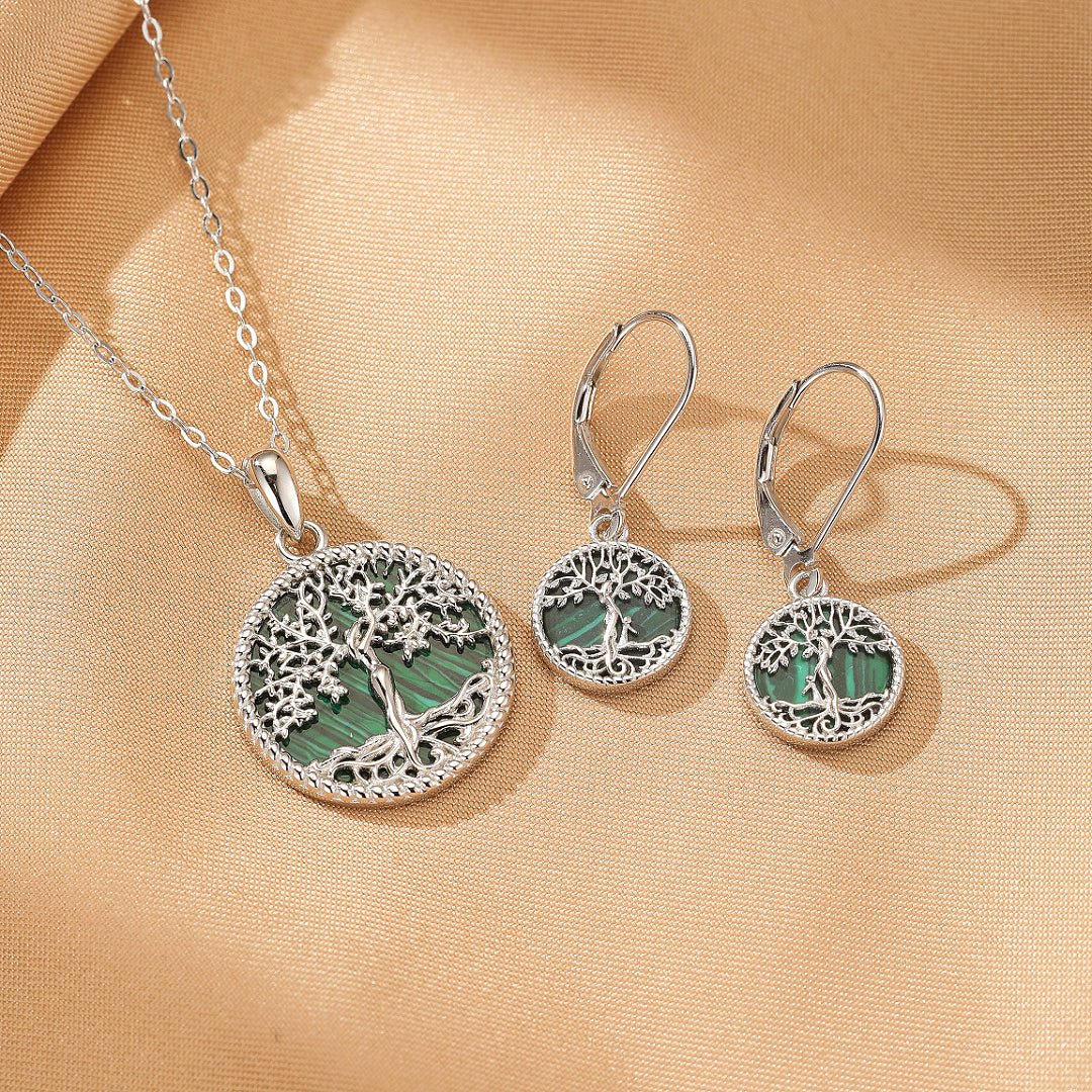 Boucles d'oreilles Arbre de Vie Malachite – Racines Sacrées - Biloria