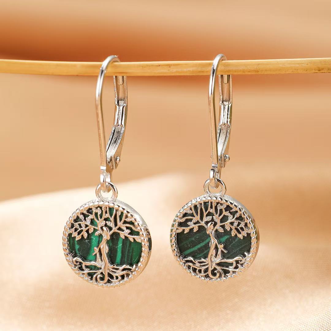 Boucles d'oreilles Arbre de Vie Malachite – Racines Sacrées - Biloria