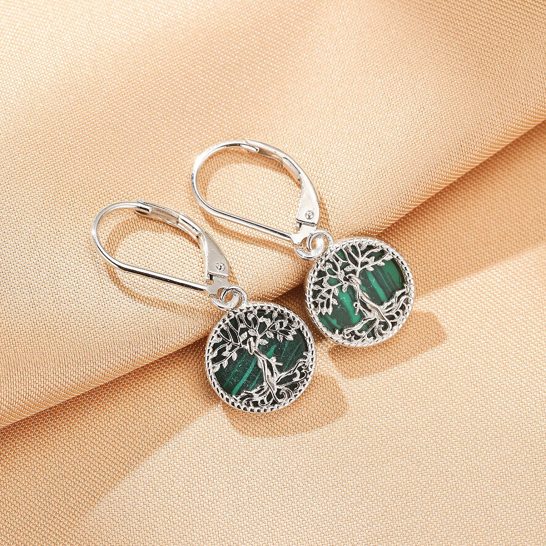 Boucles d'oreilles Arbre de Vie Malachite – Racines Sacrées - Biloria