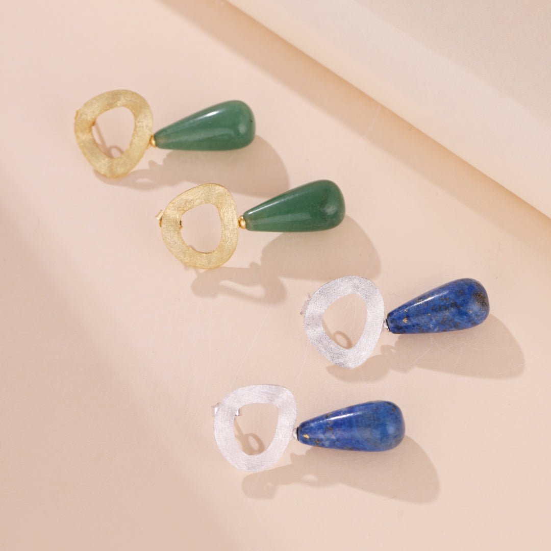 Boucles d'Oreilles Aventurine et Lapis Lazuli – Goutte Dorée - Biloria