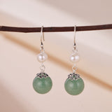 Boucles d'Oreilles Aventurine et Perle en Argent 925 - Biloria