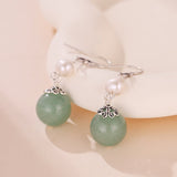 Boucles d'Oreilles Aventurine et Perle en Argent 925 - Biloria