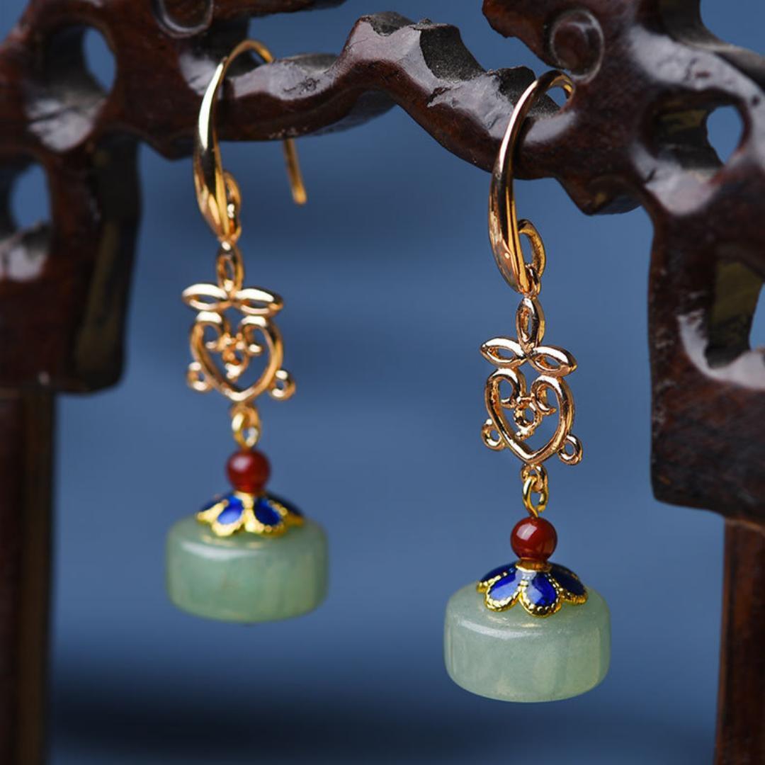 Boucles d'Oreilles Aventurine Verte Confiance Laiton Plaqué Or - Biloria