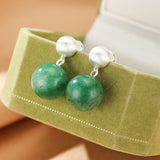 Boucles d'Oreilles Aventurine Vertes – Bijou Raffiné en Platine - Biloria